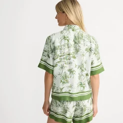 Gemusterte Kurzarm-Hemdbluse für Damen