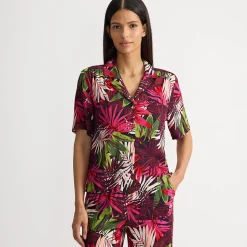 Gemusterte Kurzarm-Hemdbluse für Damen