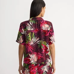 Gemusterte Kurzarm-Hemdbluse für Damen