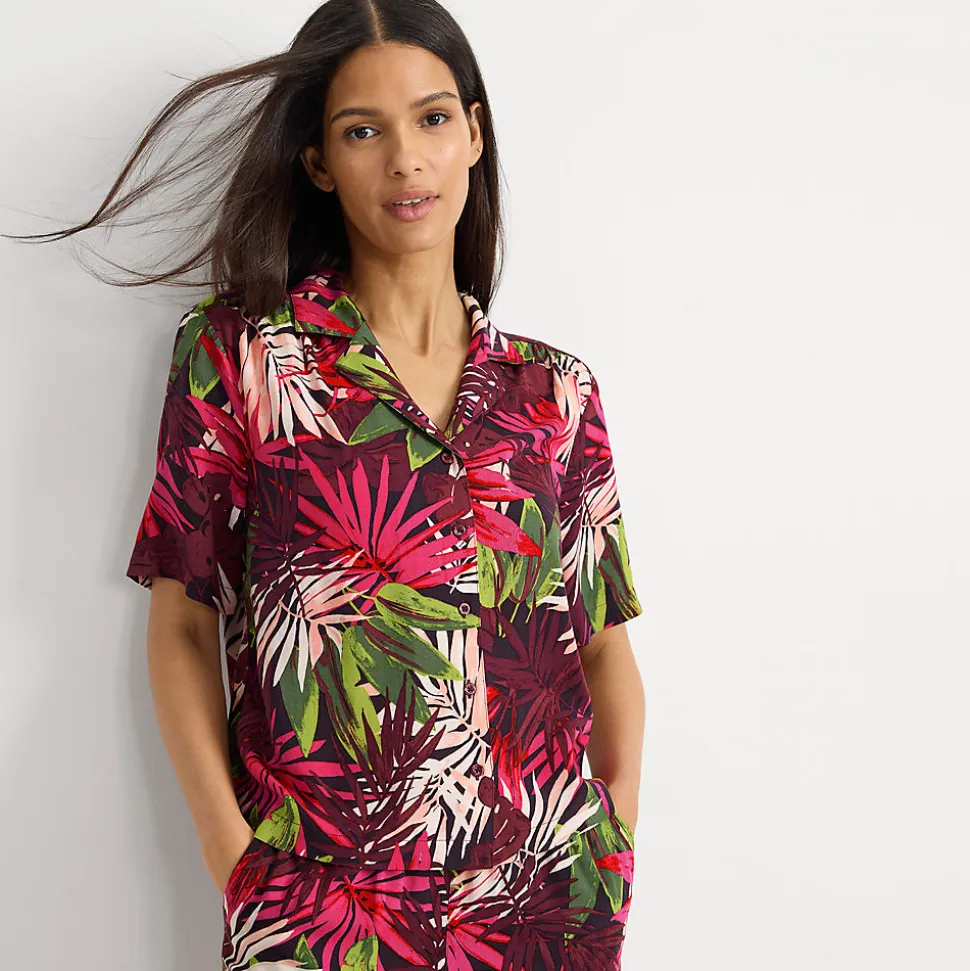 Gemusterte Kurzarm-Hemdbluse für Damen