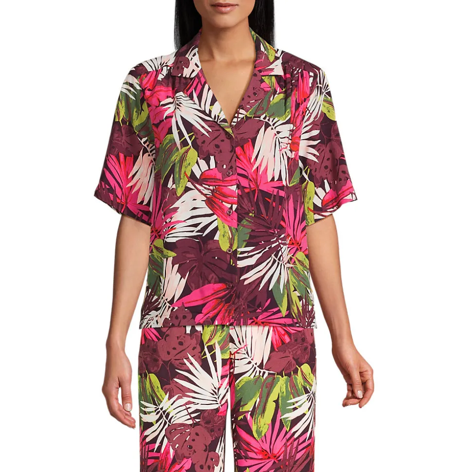 Gemusterte Kurzarm-Hemdbluse für Damen