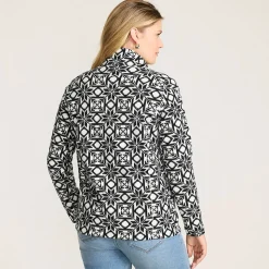 Gemusterter Fleece-Pullover mit Reißverschluss für Damen