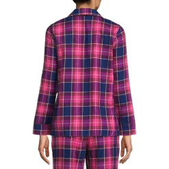 Gemustertes Pyjamahemd aus reinem Baumwoll-Flanell für Damen