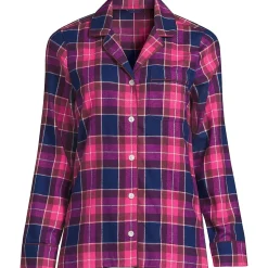 Gemustertes Pyjamahemd aus reinem Baumwoll-Flanell für Damen