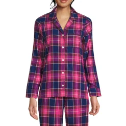 Gemustertes Pyjamahemd aus reinem Baumwoll-Flanell für Damen