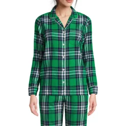 Gemustertes Pyjamahemd aus reinem Baumwoll-Flanell für Damen