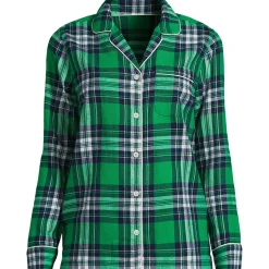 Gemustertes Pyjamahemd aus reinem Baumwoll-Flanell für Damen