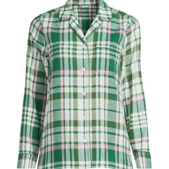 Gemustertes Pyjamahemd aus reinem Baumwoll-Flanell für Damen