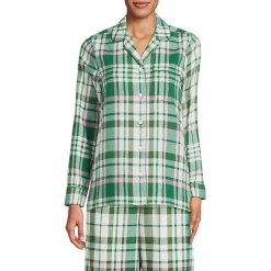 Gemustertes Pyjamahemd aus reinem Baumwoll-Flanell für Damen