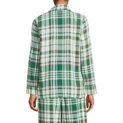 Gemustertes Pyjamahemd aus reinem Baumwoll-Flanell für Damen