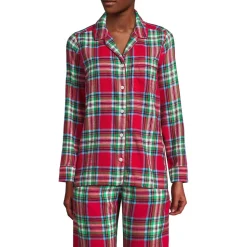 Gemustertes Pyjamahemd aus reinem Baumwoll-Flanell für Damen