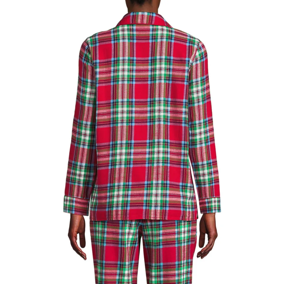 Gemustertes Pyjamahemd aus reinem Baumwoll-Flanell für Damen