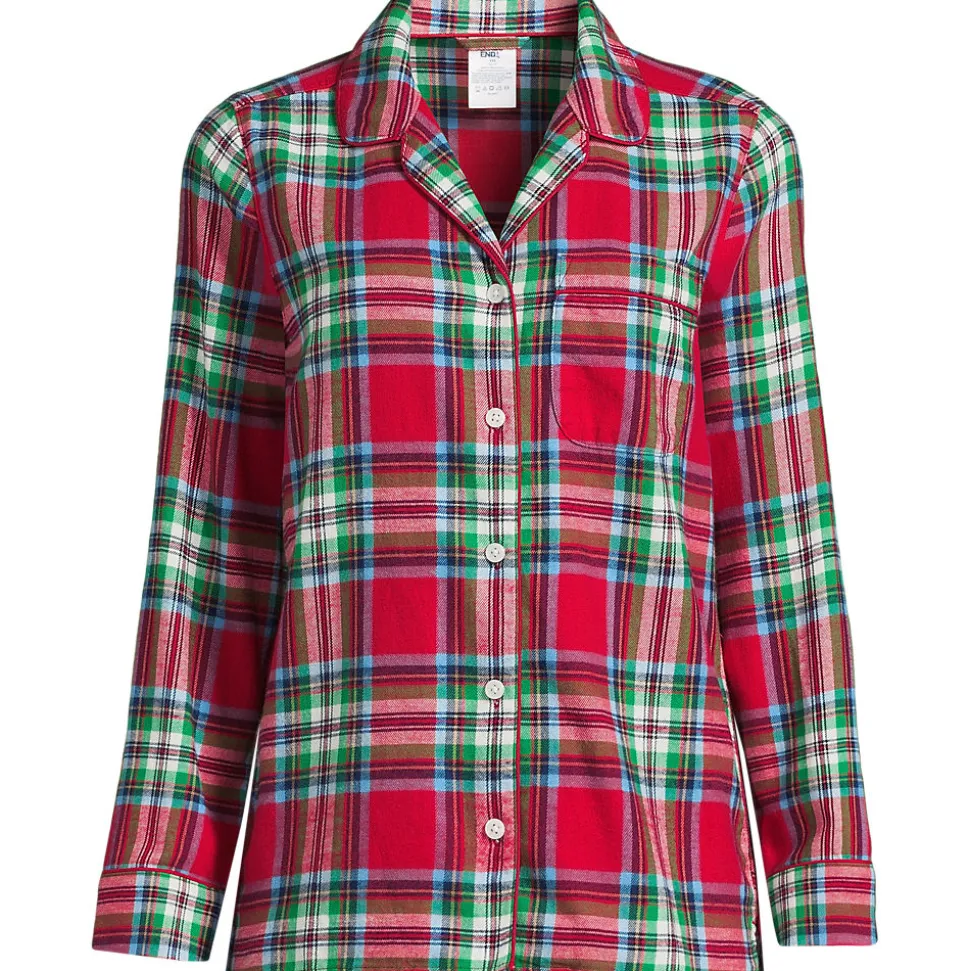 Gemustertes Pyjamahemd aus reinem Baumwoll-Flanell für Damen