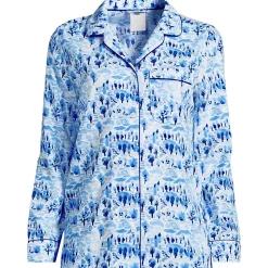 Gemustertes Pyjamahemd aus reinem Baumwoll-Flanell für Damen