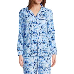 Gemustertes Pyjamahemd aus reinem Baumwoll-Flanell für Damen