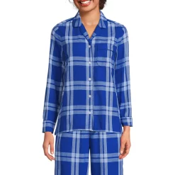 Gemustertes Pyjamahemd aus reinem Baumwoll-Flanell für Damen