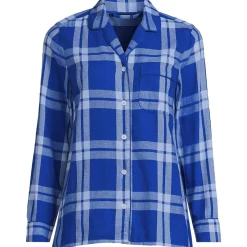 Gemustertes Pyjamahemd aus reinem Baumwoll-Flanell für Damen