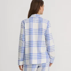 Gemustertes Pyjamahemd aus reinem Baumwoll-Flanell für Damen