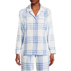 Gemustertes Pyjamahemd aus reinem Baumwoll-Flanell für Damen