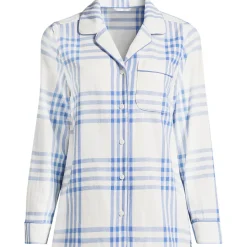Gemustertes Pyjamahemd aus reinem Baumwoll-Flanell für Damen