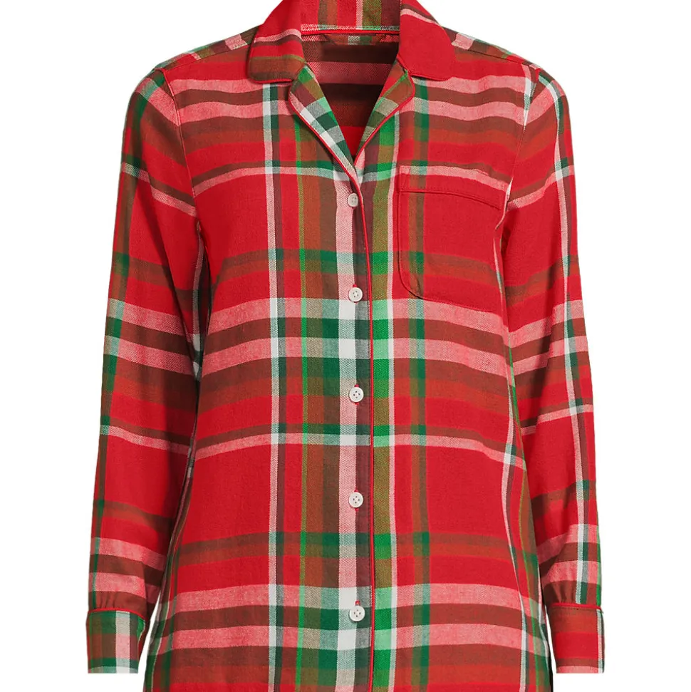 Gemustertes Pyjamahemd aus reinem Baumwoll-Flanell für Damen