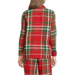 Gemustertes Pyjamahemd aus reinem Baumwoll-Flanell für Damen