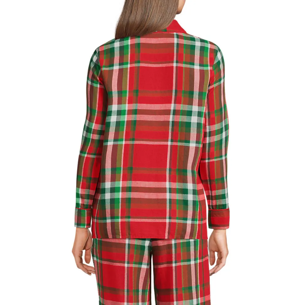 Gemustertes Pyjamahemd aus reinem Baumwoll-Flanell für Damen
