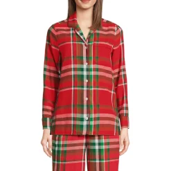 Gemustertes Pyjamahemd aus reinem Baumwoll-Flanell für Damen