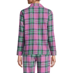 Gemustertes Pyjamahemd aus reinem Baumwoll-Flanell für Damen