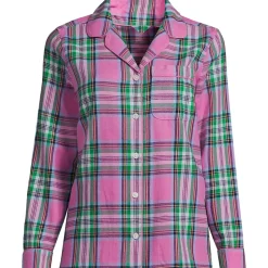 Gemustertes Pyjamahemd aus reinem Baumwoll-Flanell für Damen