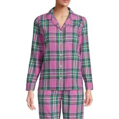 Gemustertes Pyjamahemd aus reinem Baumwoll-Flanell für Damen