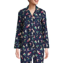 Gemustertes Pyjamahemd aus reinem Baumwoll-Flanell für Damen