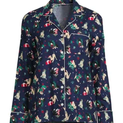 Gemustertes Pyjamahemd aus reinem Baumwoll-Flanell für Damen