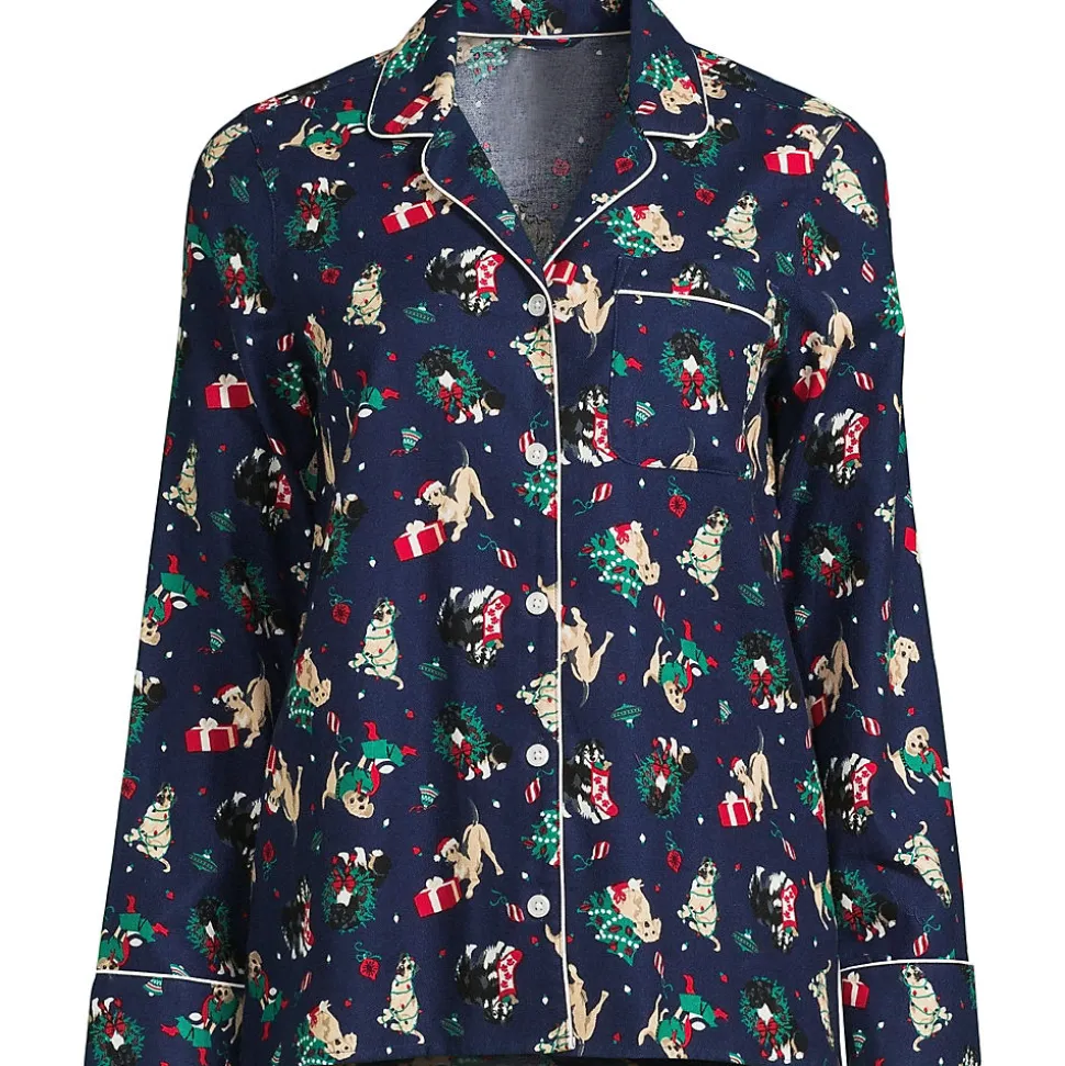 Gemustertes Pyjamahemd aus reinem Baumwoll-Flanell für Damen