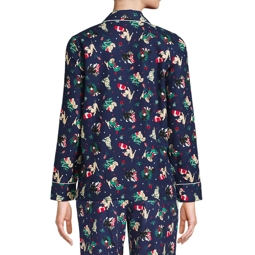 Gemustertes Pyjamahemd aus reinem Baumwoll-Flanell für Damen