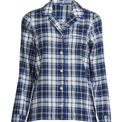 Gemustertes Pyjamahemd aus reinem Baumwoll-Flanell für Damen
