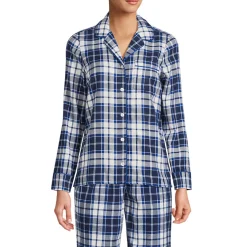 Gemustertes Pyjamahemd aus reinem Baumwoll-Flanell für Damen