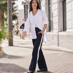 Gerade Jerseyhose mit Kontraststreifen für Damen