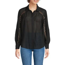 Geraffte Bluse aus Voile mit Spitzeneinsätzen für Damen