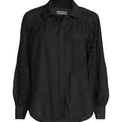 Geraffte Bluse aus Voile mit Spitzeneinsätzen für Damen