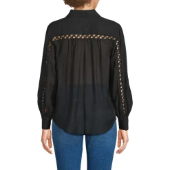 Geraffte Bluse aus Voile mit Spitzeneinsätzen für Damen