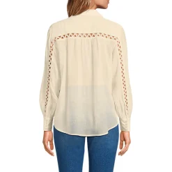 Geraffte Bluse aus Voile mit Spitzeneinsätzen für Damen