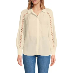 Geraffte Bluse aus Voile mit Spitzeneinsätzen für Damen