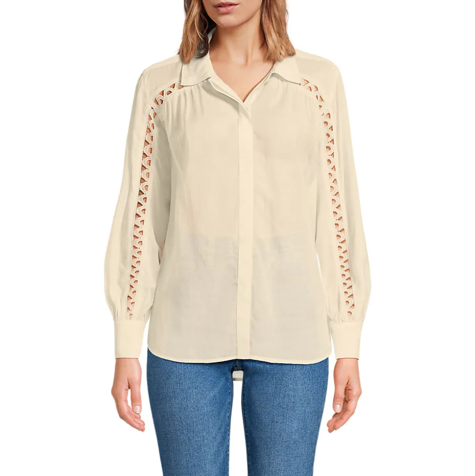 Geraffte Bluse aus Voile mit Spitzeneinsätzen für Damen
