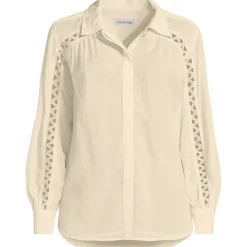 Geraffte Bluse aus Voile mit Spitzeneinsätzen für Damen