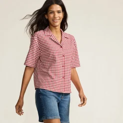 Gingham-Bluse mit kurzen Ärmeln für Damen