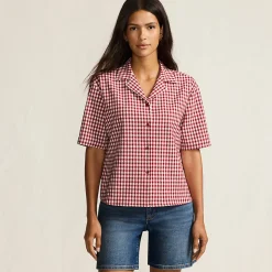 Gingham-Bluse mit kurzen Ärmeln für Damen