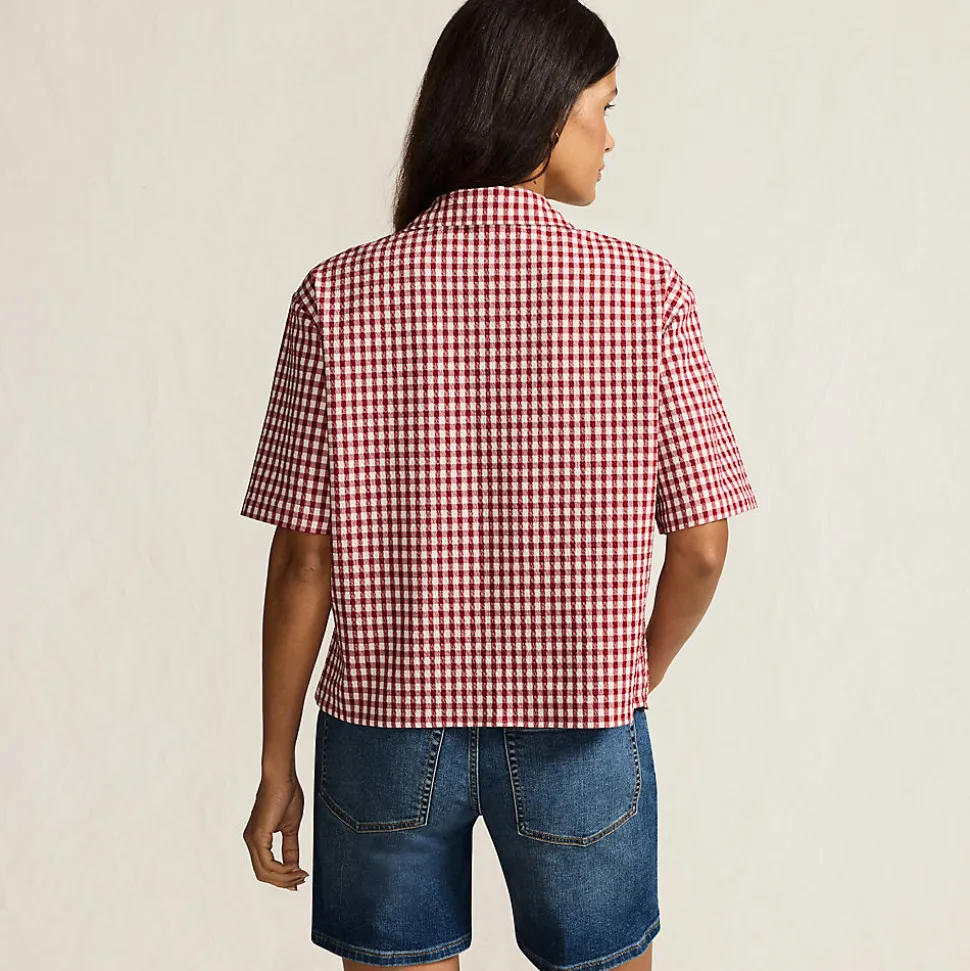 Gingham-Bluse mit kurzen Ärmeln für Damen