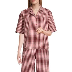 Gingham-Bluse mit kurzen Ärmeln für Damen