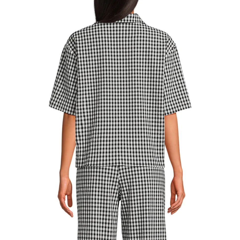 Gingham-Bluse mit kurzen Ärmeln für Damen
